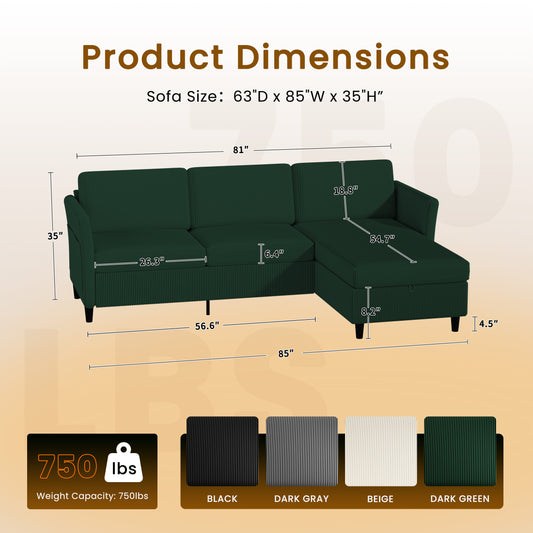 Modern Corduroy Loveseat Sofa with Side Pocket (Green)