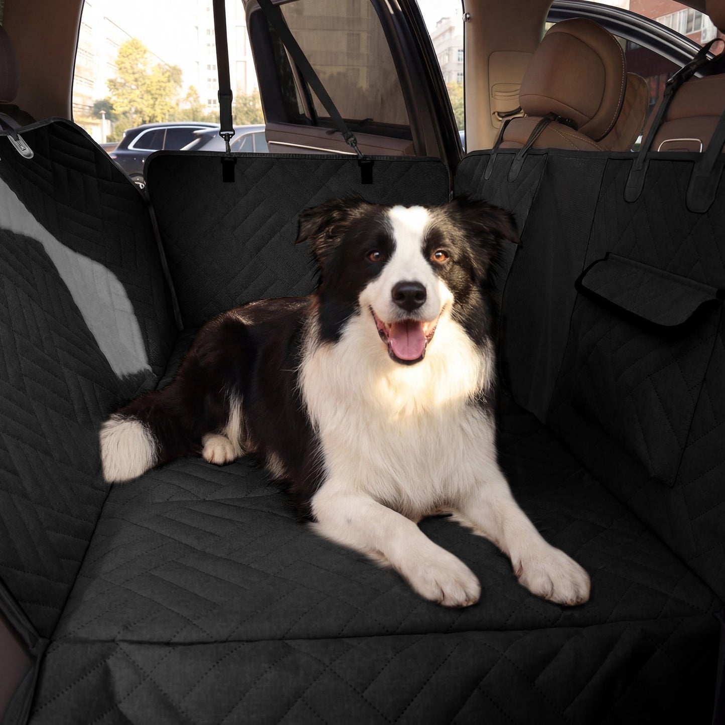 Poshby Dog Car Seat Cover,Waterproof Scratchproof Pet Hammock with Mesh Window Washable Seat Protector Universal for Cars Trucks SUVs Black