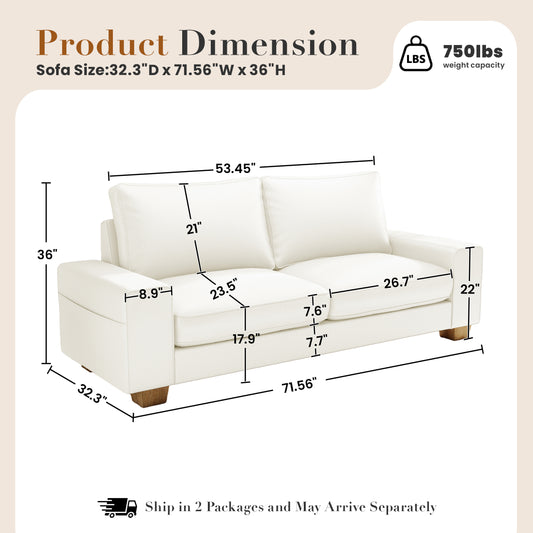 Poshby Mid-Century Modern 2-Seater 3-Seater Faux Leather Sofa