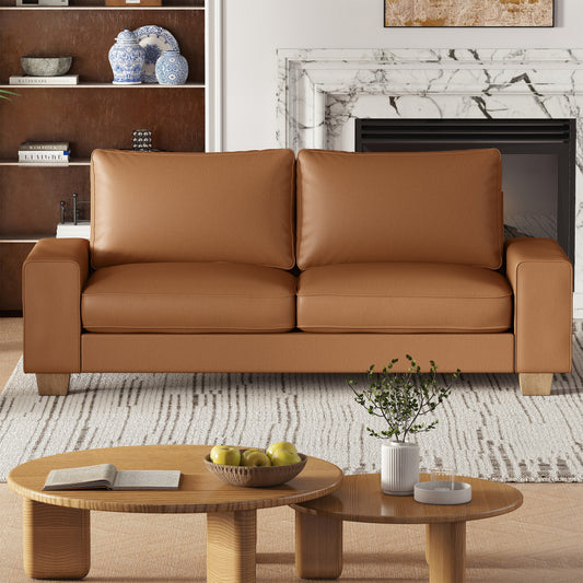 Mid-Century Modern 2-Seater 3-Seater Faux Leather Sofa (Brown)