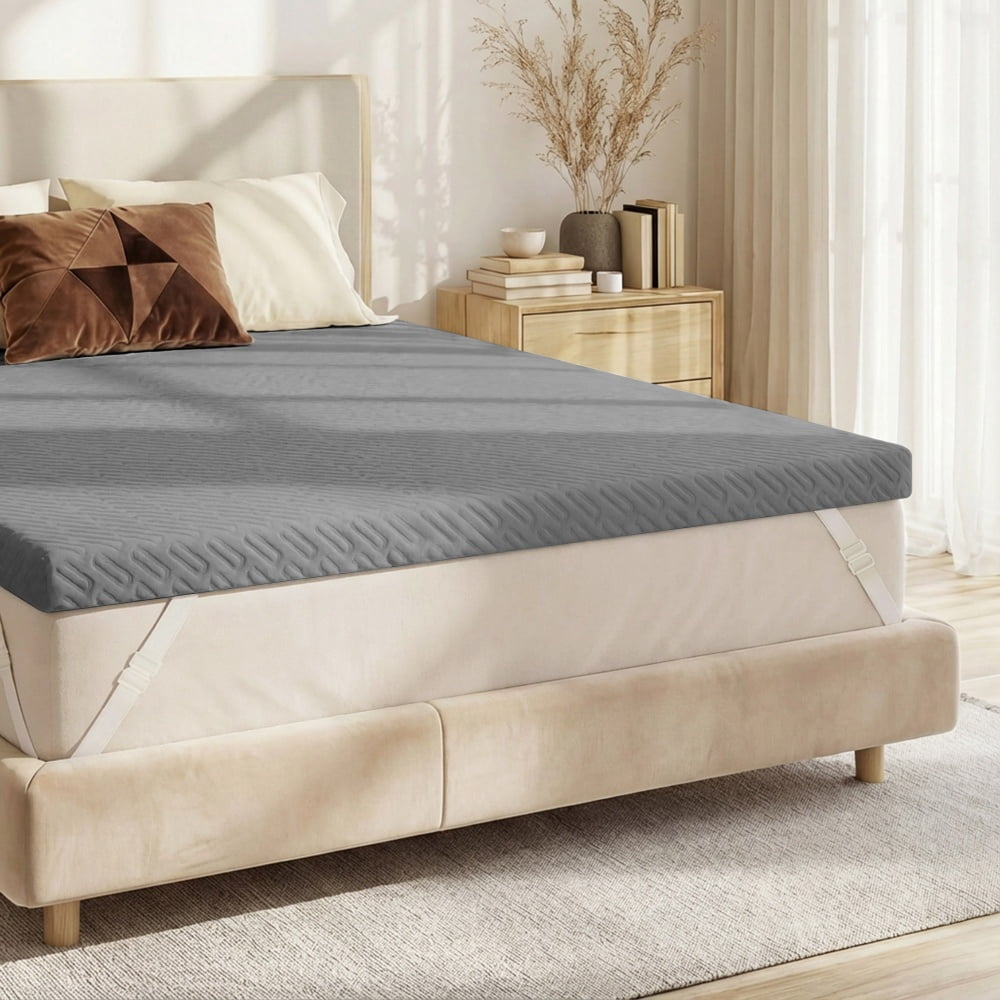 Poshby Twin XL Size 3 inch Gel Memory Foam Mattress Topper with Removable Fitted Cover for Back Pain,White