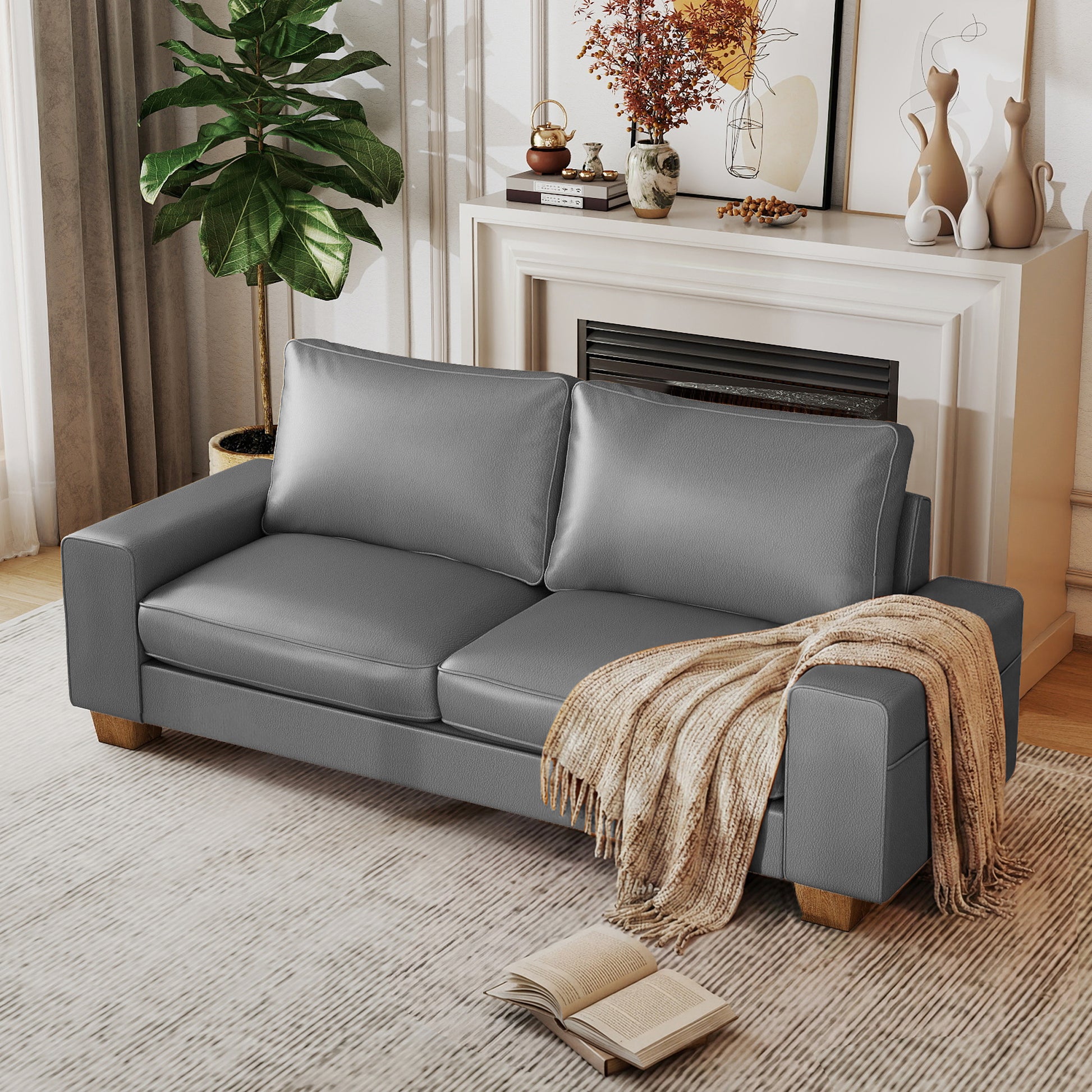 Gray-Faux Leather