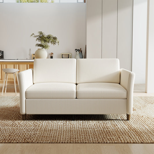 Modern Corduroy Loveseat Sofa with Side Pocket (Beige)