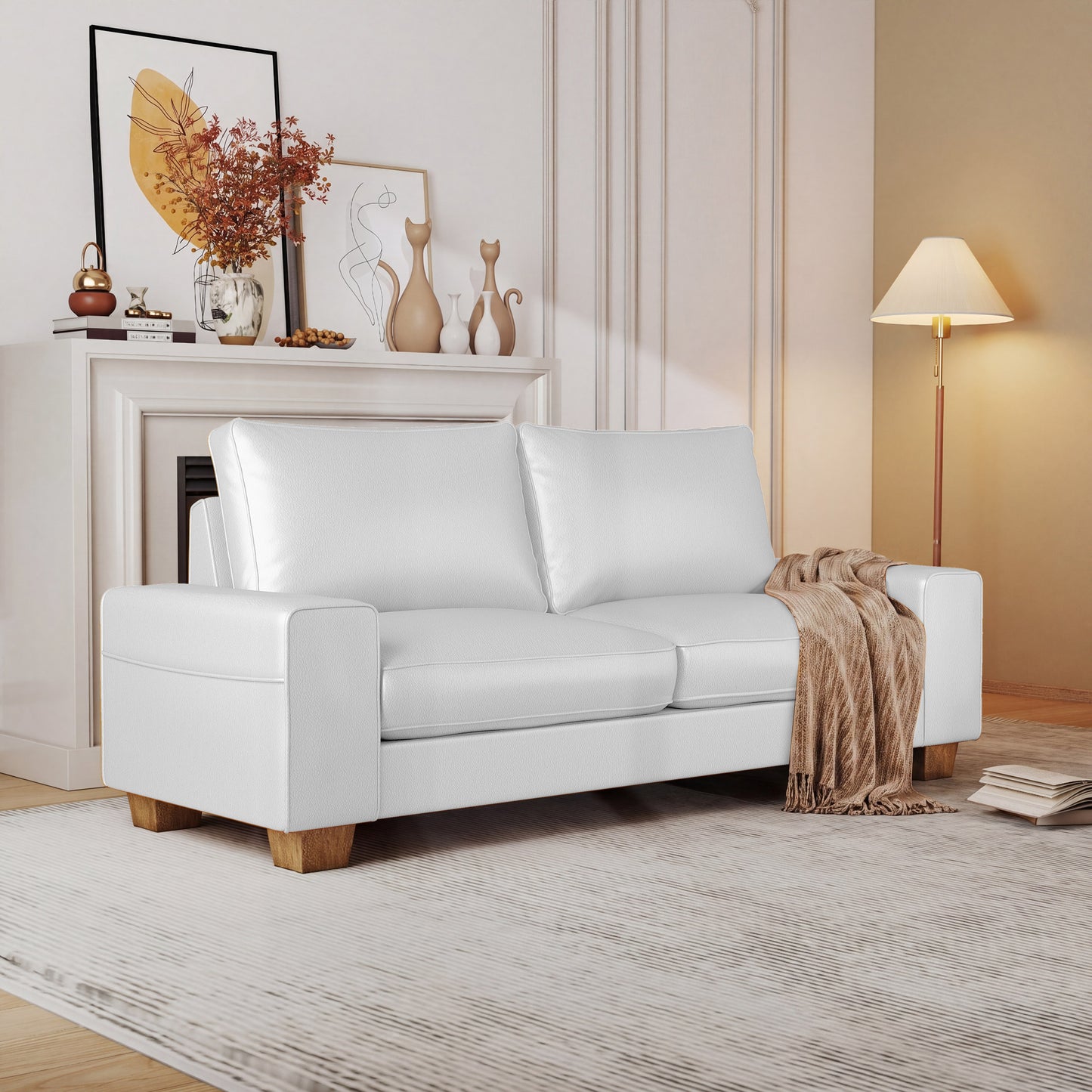 Poshby 71.25'' Faux Leather Counch Loveseat Sofa with Side Pockets, Wide Arm for Living Room