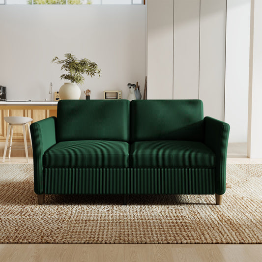 Modern Corduroy Loveseat Sofa with Side Pocket (Green)