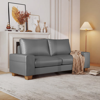 Poshby 71.25'' Faux Leather Counch Loveseat Sofa with Side Pockets, Wide Arm for Living Room
