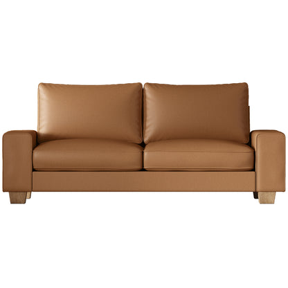Mid-Century Modern 2-Seater 3-Seater Faux Leather Sofa (Brown)