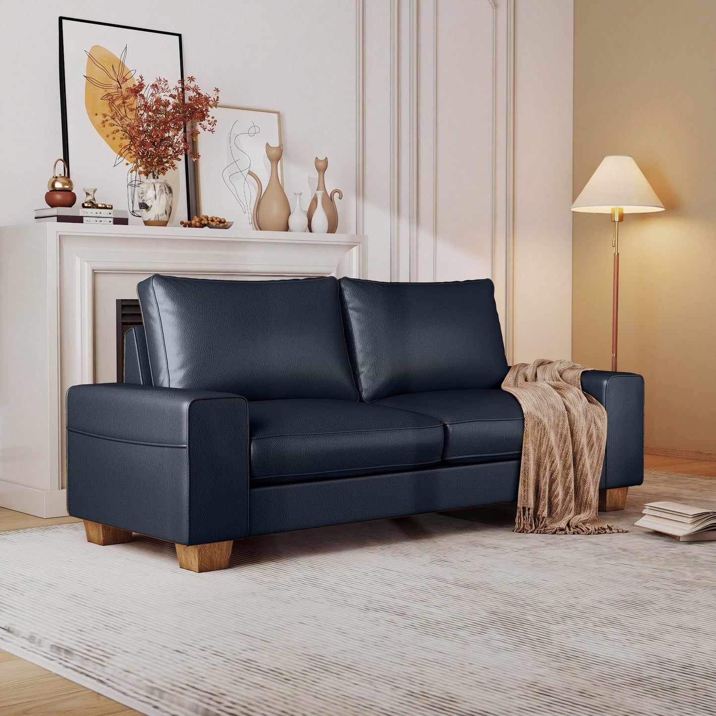 Poshby 71.25'' Faux Leather Counch Loveseat Sofa with Side Pockets, Wide Arm for Living Room