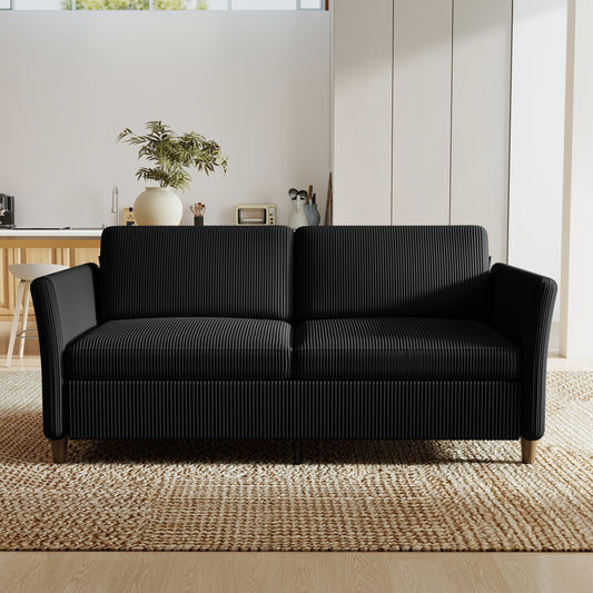 Modern Corduroy Loveseat Sofa with Side Pocket (Black)