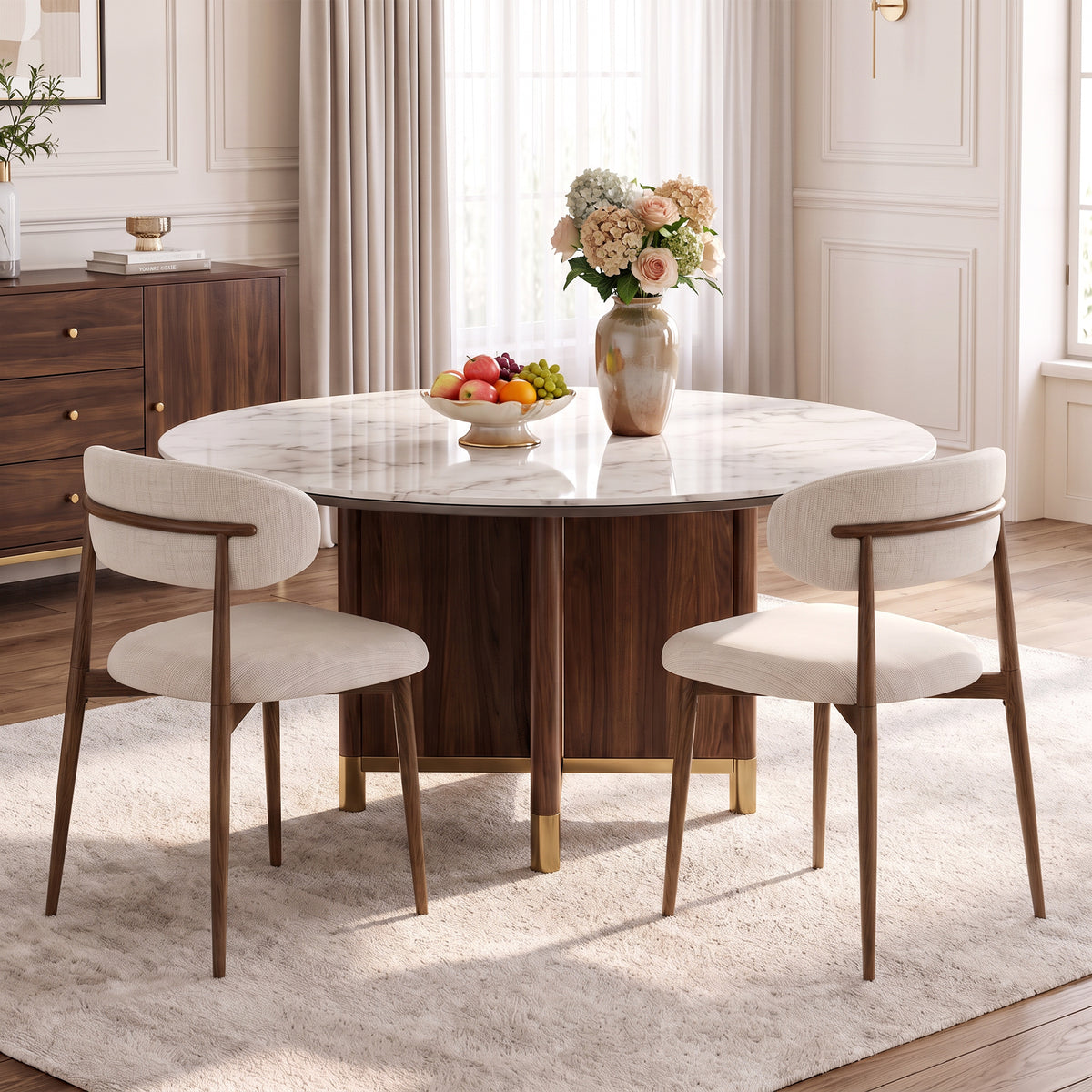 Beige cushion-Walnut legs