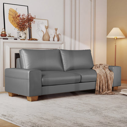 Poshby 88.58'' Faux Leather Counch Loveseat Sofa with Side Pockets, Wide Arm for Living Room