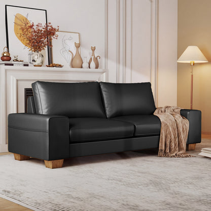 Poshby 88.58'' Faux Leather Counch Loveseat Sofa with Side Pockets, Wide Arm for Living Room