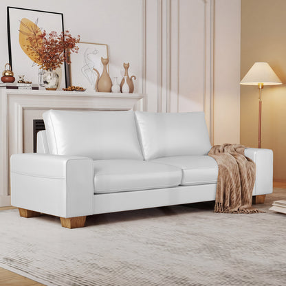 Poshby 88.58'' Faux Leather Counch Loveseat Sofa with Side Pockets, Wide Arm for Living Room