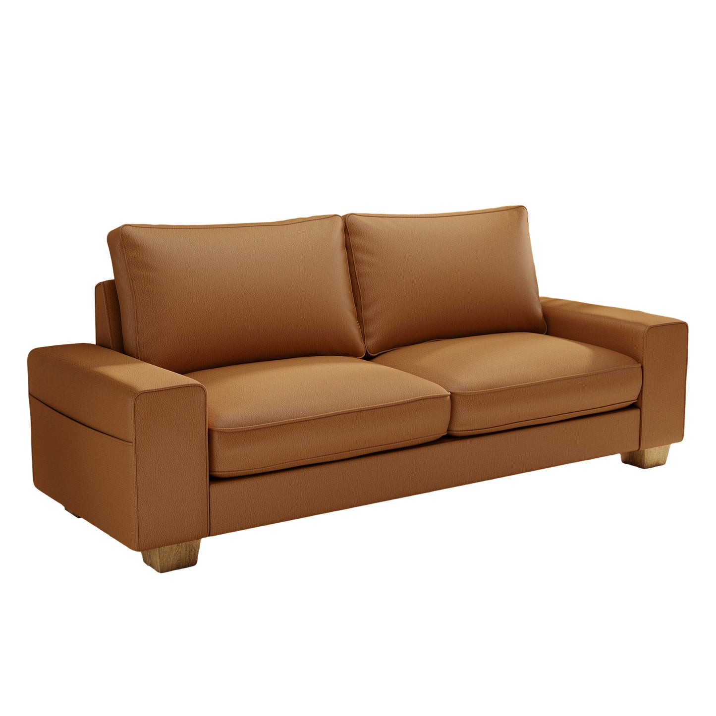 Mid-Century Modern 2-Seater 3-Seater Faux Leather Sofa (Brown)