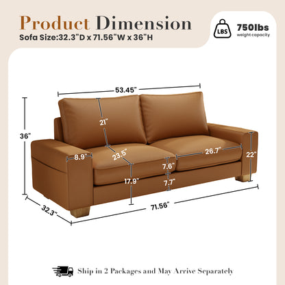 Mid-Century Modern 2-Seater 3-Seater Faux Leather Sofa (Brown)