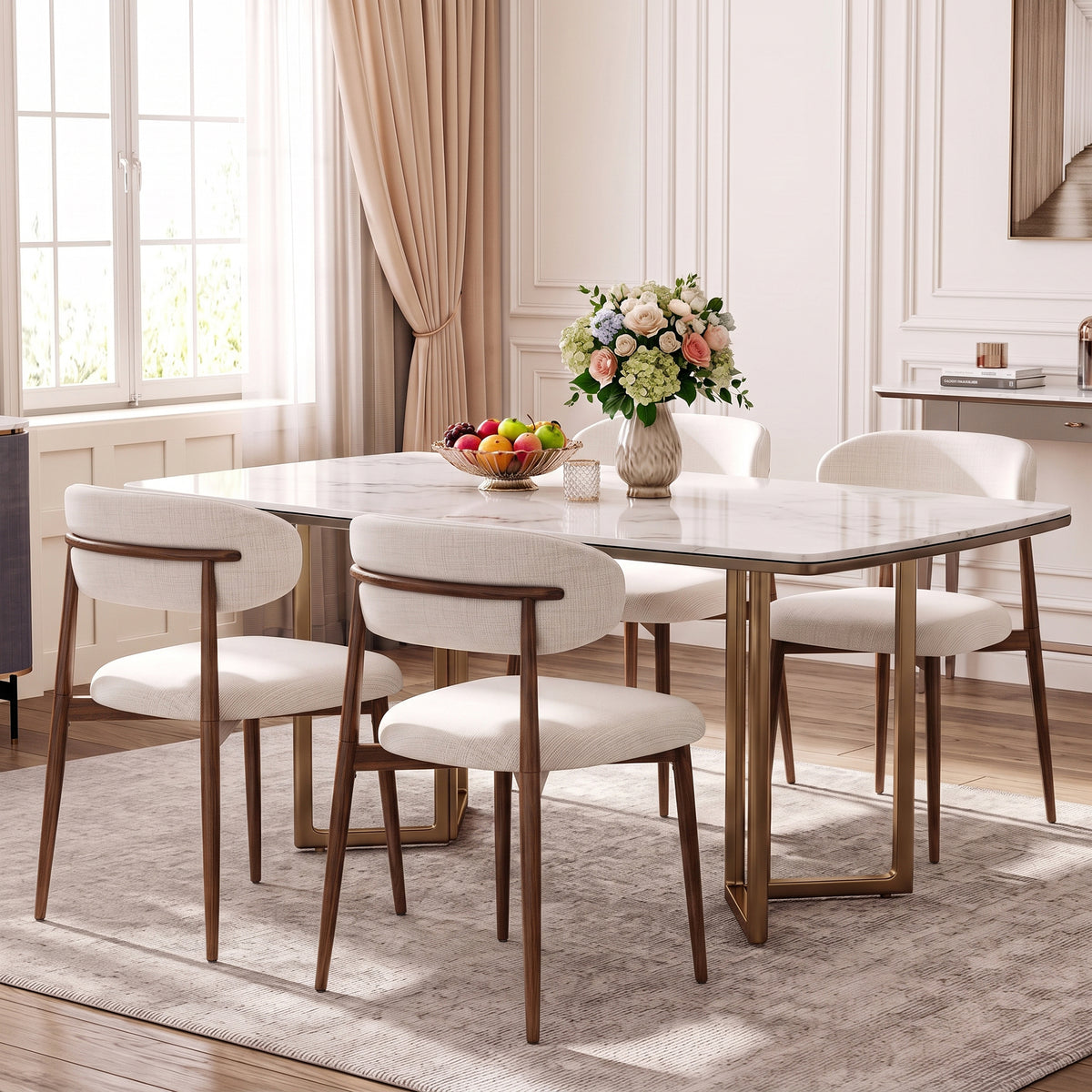 Beige cushion-Walnut legs
