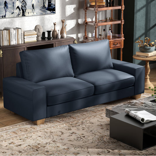 Mid-Century Modern 2-Seater 3-Seater Faux Leather Sofa (Blue)