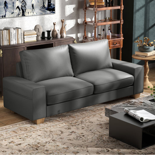 Mid-Century Modern 2-Seater 3-Seater Faux Leather Sofa (Gray)