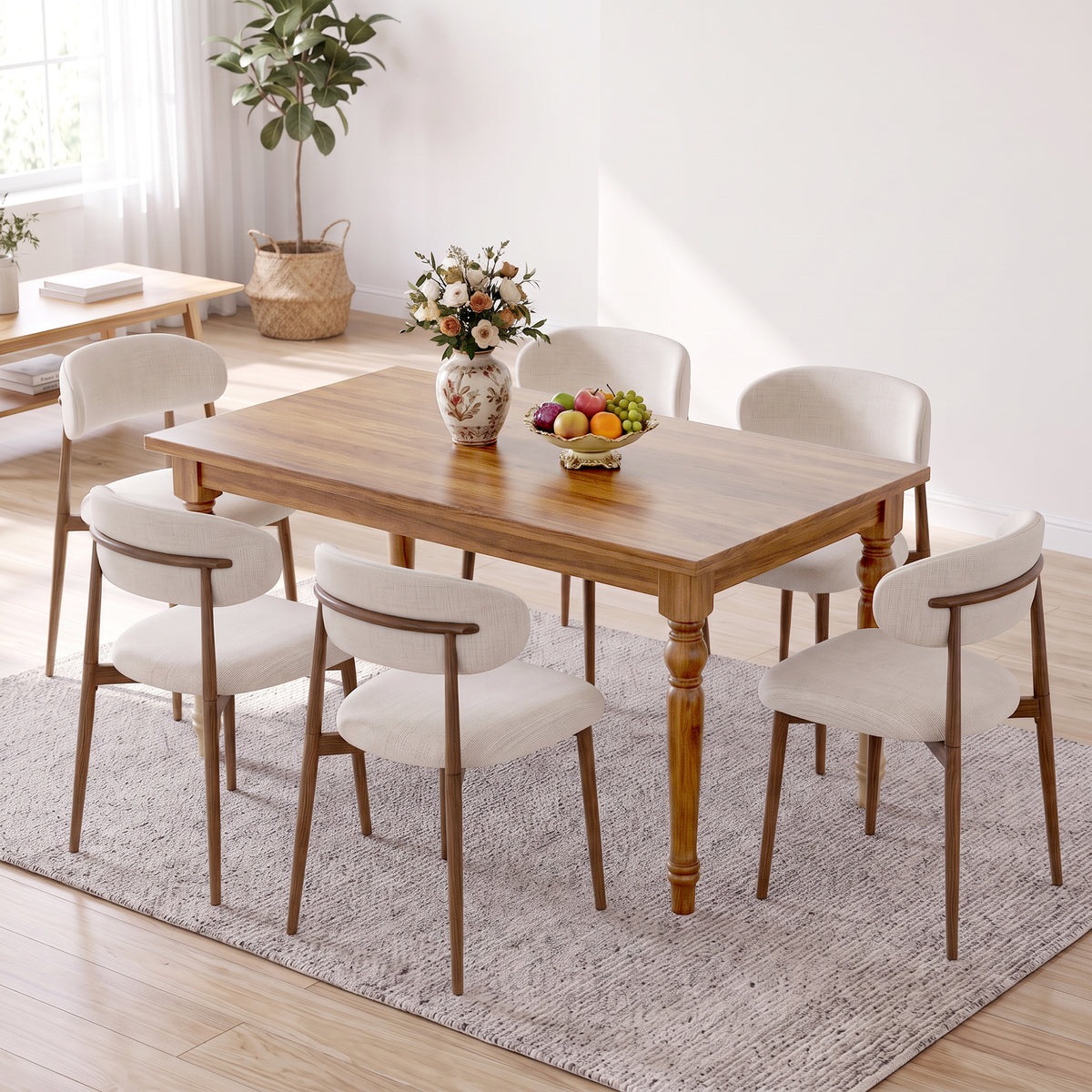 Beige cushion-Walnut legs