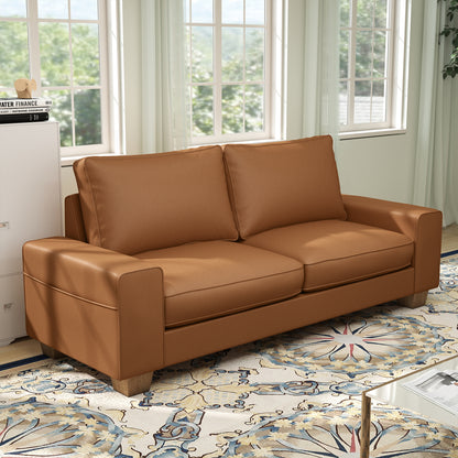 Mid-Century Modern 2-Seater 3-Seater Faux Leather Sofa (Brown)