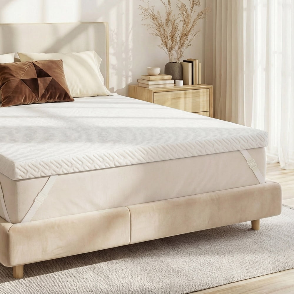 Poshby Twin XL Size 3 inch Gel Memory Foam Mattress Topper with Removable Fitted Cover for Back Pain,White